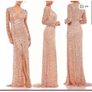 MAC DUGGAL Pink Rose Gold Long Embellished Sequin Gown